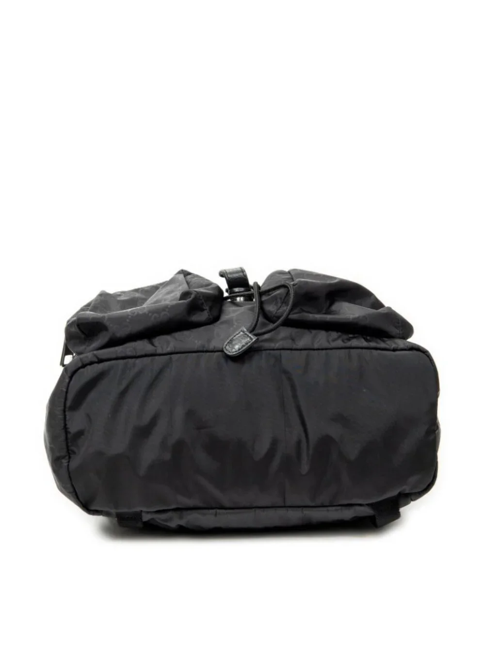 Gucci Drawstring Flap Backpack Black GG Nylon Canvas